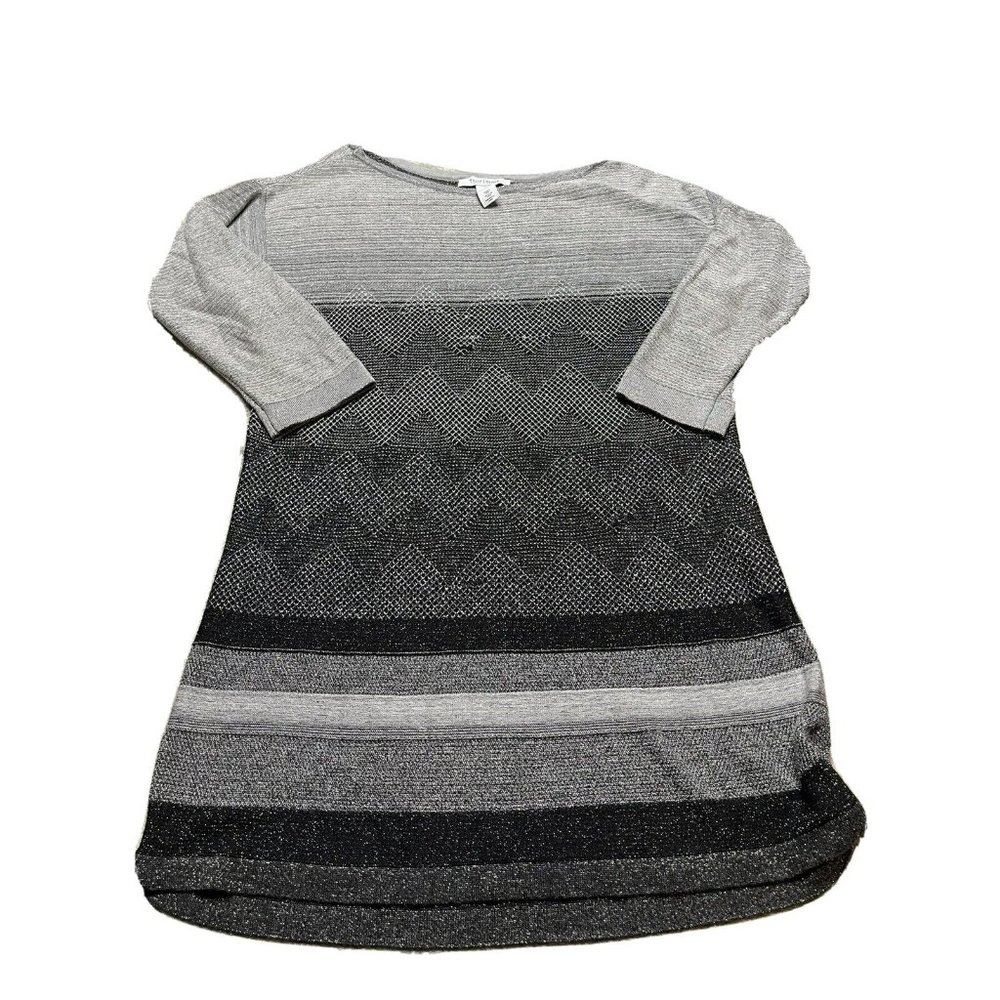 WHITE HOUSE BLACK MARKET Silver Shimmering Sweater Tunic Top Fine Knit US Med